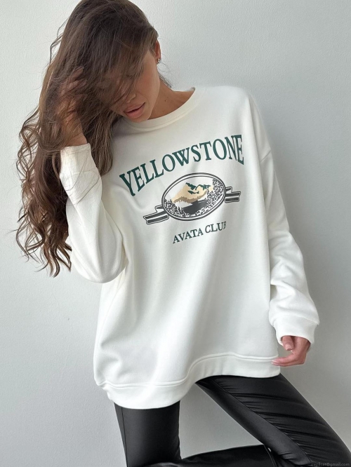 Women's Retro American Streetwear Oversized Pullover Sweatshirt Cotton Blend Round Neck Long Sleeve Top With Mountain Graphic Print