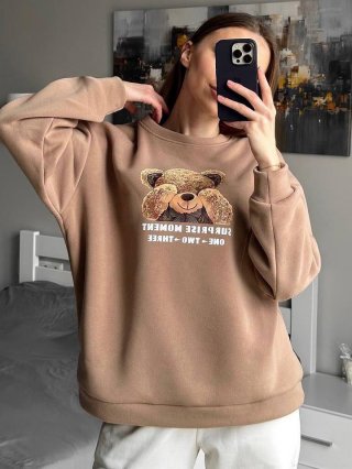 Women's Casual Bear Print Round Neck Pullover Sweatshirt Long Sleeve Oversized Cotton Blend Jumper Streetwear Jumper Top