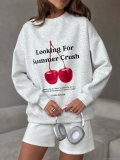Women's Casual Cotton Blend Oversized Sweatshirt Red Cherry Graphic Letter Print Round Neck Long Sleeve Pullover Tops Streetwear Fashion