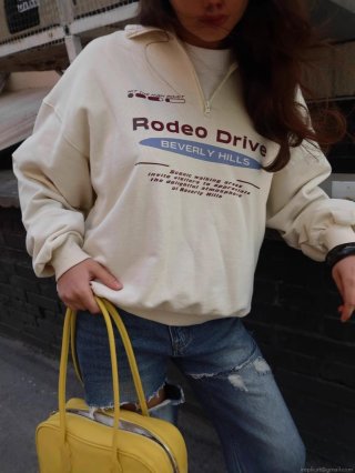 Women's Vintage Letter Print Half Zip Sweatshirt Cotton Loose Long Sleeve Pullover American Retro Streetwear Top for Spring Autumn Daily Wear