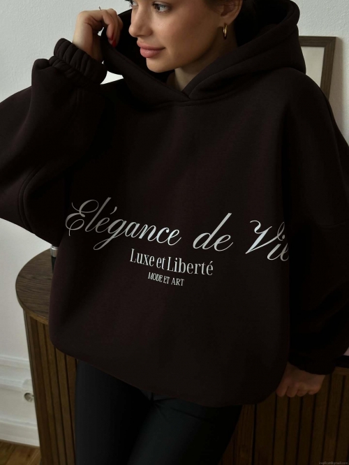 Women's Oversized Hoodie Vintage American Streetwear French Letter Print Cotton Blend Heavyweight Pullover Retro Hip Hop Sweatshirt For Daily Street Wear
