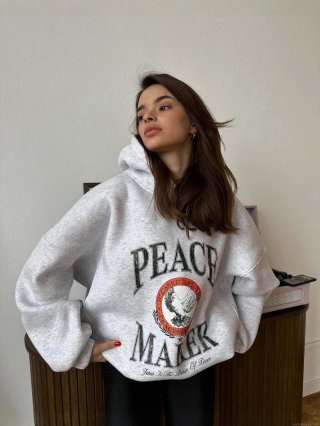 Women's Oversized Fleece Lined Hoodie Cotton Blend Letter Print Peace Maker Dove American Retro Long Sleeve Hooded Sweatshirt For Casual Streetwear Autumn Winter