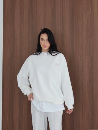 Women's American Retro White Round Neck Sweatshirt 100% Cotton Loose Oversized Letter Print Long Sleeve Pullover Top For Streetwear Autumn Spring