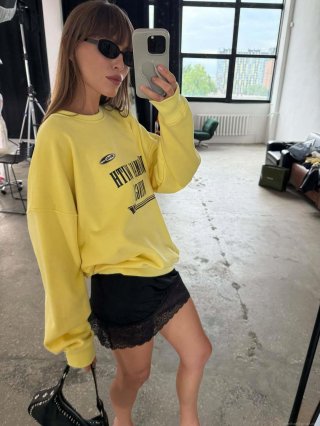 Women's American Vintage Letter Print Pullover Sweatshirt 100% Cotton Crewneck Loose Fit Long Sleeve Autumn Winter Streetwear Top