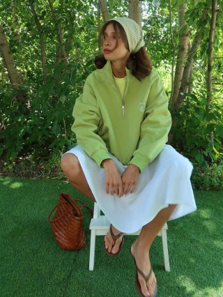 Women's Half-Zip Cotton Sweatshirt Loose Avocado Green Long Sleeve Pullover Early Autumn Streetwear Casual Sports Outdoor Ladies Sporty Top With Embroidery Logo