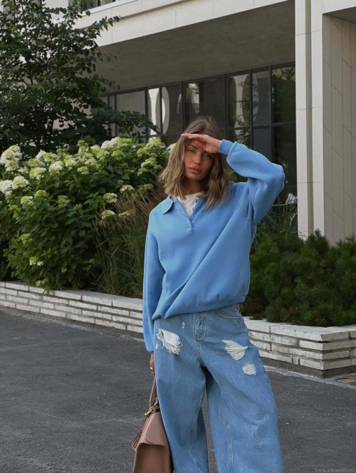 Women's 100% Cotton Polo Sweatshirt Solid Color Loose Fit Long Sleeve Half Zip Pullover Fall Streetwear Casual Top For Women