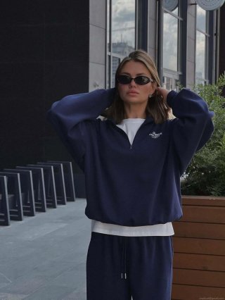 Women's American Vintage Half-Zipper Sweatshirt 100% Cotton Letter Printed Loose Fit Long Sleeve Pullover For Casual Sports Athleisure Streetwear