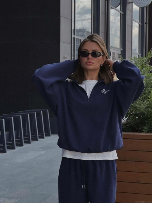 Women's American Vintage Half-Zipper Sweatshirt 100% Cotton Letter Printed Loose Fit Long Sleeve Pullover For Casual Sports Athleisure Streetwear