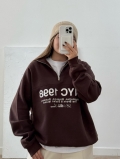 Women's Retro American Half Zip Letter Print Sweatshirt 100% Cotton Loose Long Sleeve Pullover Jacket Streetwear NYC 1998 Fashion Hoodie For Fall Winter