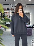 Women's American Retro 100% Cotton Heart Embroidery Sweatshirt Oversized Round Neck Pullover Casual Streetwear Long Sleeve Top