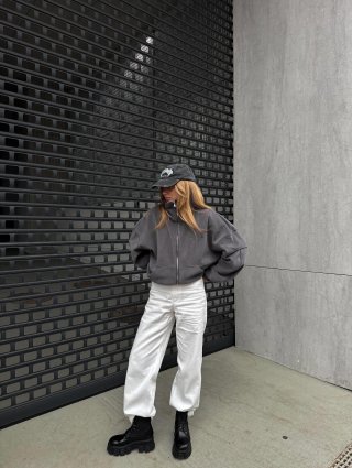 Women's Loose Polar Fleece Sweatshirt Zipper Stand Collar Jacket Warm Cotton Blend Letter Embroidery Streetwear Long Sleeve Outerwear Top