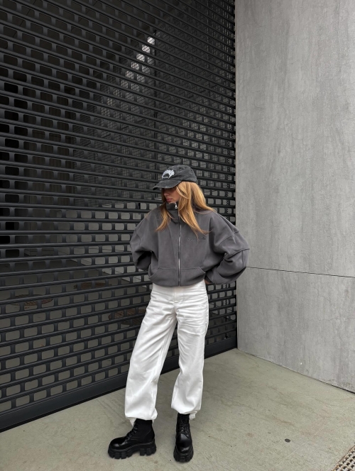 Women's Loose Polar Fleece Sweatshirt Zipper Stand Collar Jacket Warm Cotton Blend Letter Embroidery Streetwear Long Sleeve Outerwear Top