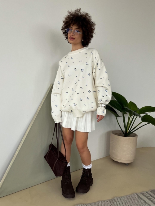 Women's Loose Fit Floral Print Sweatshirt Casual Round Neck Long Sleeve Pullover Top Soft Cotton Fabric Lazy Style Sweatshirt For Autumn Winter