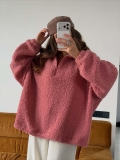 Women's Half Zip Sherpa Fleece Sweatshirt 80% Cotton Pullover Oversized Long Sleeve Winter Warm Solid Color Loose Hoodie Jacket