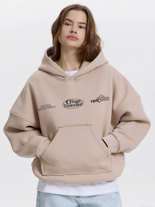 Women's 100% Cotton Letter Print Hoodie Oversized Loose Fit Long Sleeve Sweatshirt With Kangaroo Pocket Casual Streetwear Autumn Winter Top