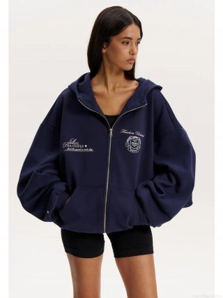 Women's American Vintage Oversized Zip Up Hoodie 100% Cotton Long Sleeve Letter Print Sweatshirt Dropped Shoulder Hooded Jacket With Pockets Casual Streetwear Autumn Winter Top