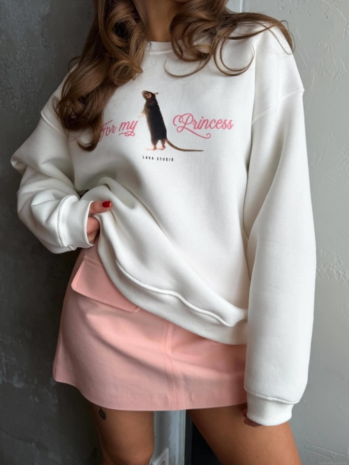 Women's Casual Knit Cotton Sweatshirt Long Sleeve Round Neck Loose Pullover Top With Cartoon Mouse Letter Print Streetwear Fashion For Women