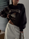Women's Oversized Sweatshirt Cotton Blend Letter Print Retro Cartoon Round Neck Long Sleeve Pullover Contrast Color Casual Streetwear Fashionable Loose Top
