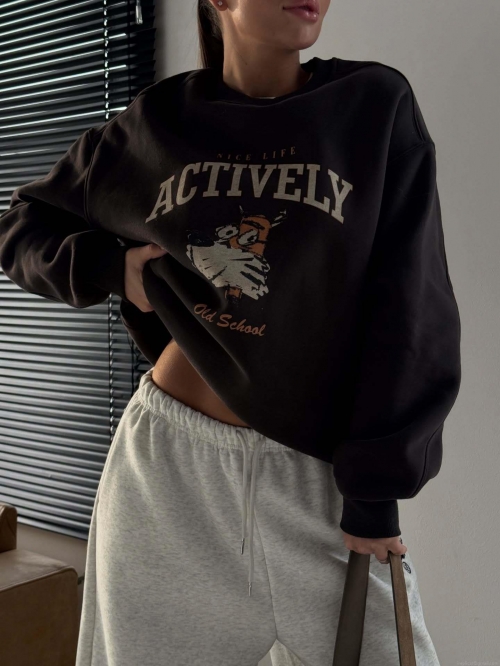 Women's Oversized Sweatshirt Cotton Blend Letter Print Retro Cartoon Round Neck Long Sleeve Pullover Contrast Color Casual Streetwear Fashionable Loose Top