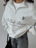 Women's 100% Cotton Half Zip Sweatshirt Loose Letter Print Long Sleeve Oversized Pullover Top Streetwear Casual Fall Fashion