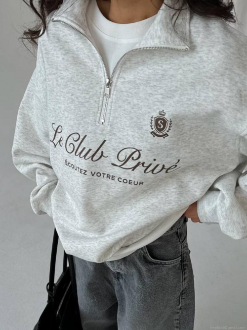 Women's 100% Cotton Half Zip Sweatshirt Loose Letter Print Long Sleeve Oversized Pullover Top Streetwear Casual Fall Fashion