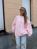 Women's Oversized Cotton Sweatshirt Casual Letter Embroidery Crew Neck Long Sleeve Pullover Autumn Streetwear Loose Fashion Pink Top