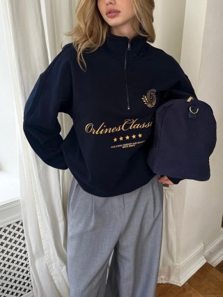 Women's Quarter Zip High Neck Sweatshirt Cotton Blend Letter Print Loose Fit Long Sleeve Casual Pullover For Autumn Winter Streetwear