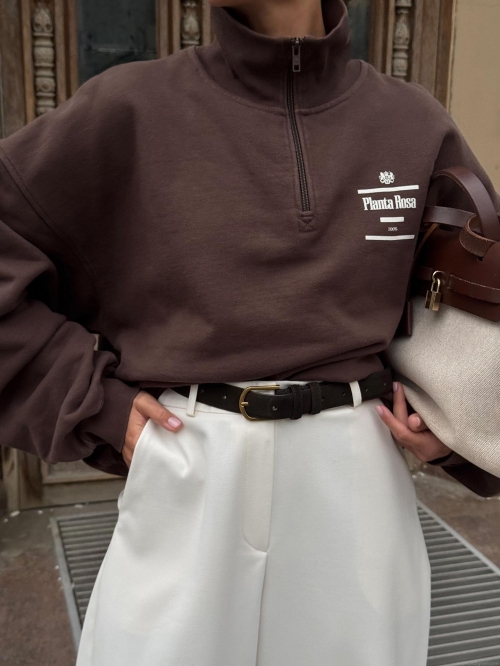 Women American Retro Half Zipper Sweatshirt 100% Cotton Long Sleeve Pullover Letter Print Oversized Casual Streetwear Autumn Winter Loose Fashion Top