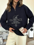 Women's Oversized Half Zip Sweatshirt Cotton Blend Lapel Long Sleeve Pullover With The FLORENCE Letter Print Streetwear Fall Winter Casual Loose Top