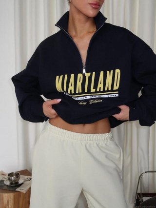 Women's Half Zip Sweatshirt Cotton Letter Embroidery Color Block Long Sleeve Pullover Casual Loose Streetwear Top