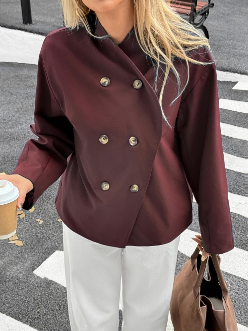 Women's Casual Double Breasted Jacket Fashion Streetwear Autumn Winter Long Sleeve Solid Color Polyester Outwear Coat For Vacation