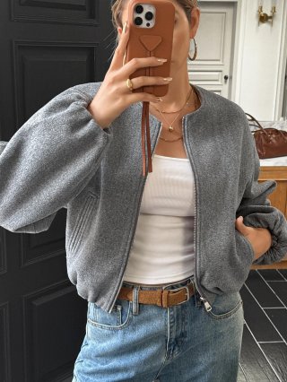 Women's Casual Zip Up Jacket Polyester Viscose Blend Wool Like Fabric Stand Collar Lantern Sleeve Solid Color Loose Coat For Autumn Winter Ladies Fashion Outerwear