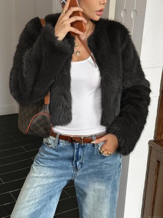 Women's Faux Fur Coat Casual Soft Plush Jacket Short Solid Color Outerwear For Autumn Winter Commute Fashion Lady Soft Warm Coat