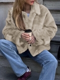 Women's Faux Fur Coat Thick Warm Winter Outerwear Casual Loose Mid-Length Plush Jacket For Vacation Daily Wear Solid Color Button Up Overcoat Ladies Fashion 2025