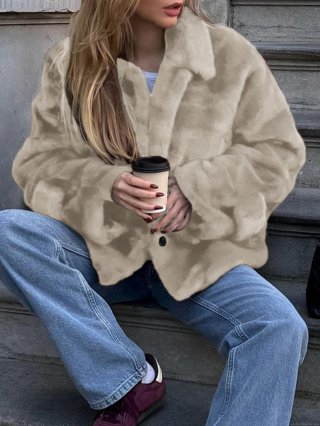 Women's Faux Fur Coat Thick Warm Winter Outerwear Casual Loose Mid-Length Plush Jacket For Vacation Daily Wear Solid Color Button Up Overcoat Ladies Fashion 2025