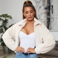 Women's Faux Fur Jacket Winter Sexy Plush Zip Up Coat Lapel Collar Long Sleeve Crop Outerwear Solid Color Faux Cashmere Streetwear Jacket
