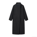 Women Long Woolen Overcoat Elegant Funnel Neck Loose Fit Solid Color Coat Warm Autumn Winter Commuter Jacket Apparel for Ladies