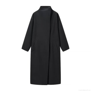 Women Long Woolen Overcoat Elegant Funnel Neck Loose Fit Solid Color Coat Warm Autumn Winter Commuter Jacket Apparel for Ladies