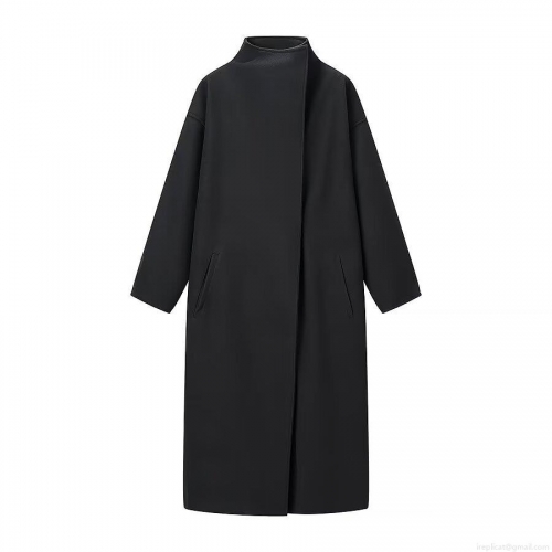 Women Long Woolen Overcoat Elegant Funnel Neck Loose Fit Solid Color Coat Warm Autumn Winter Commuter Jacket Apparel for Ladies