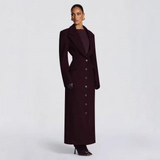 Women's British Style Long Woolen Overcoat Slim Fit Single Breasted Notch Lapel Warm Outerwear Coat With Belt For Women Autumn Winter