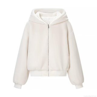 Women's Faux Fur Hooded Jacket Short Winter Warm Zip Up Plush Coat Streetwear Loose Outerwear For Ladies