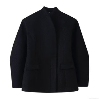 Women's Solid Woolen Look Coat Elegant Asymmetrical Placket Waist Tightening Jacket Stand Collar Long Sleeve Outerwear With Flap Pockets For Autumn Winter Casual Daily Fashion