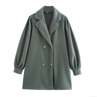 Women's Vintage Double Breasted Woolen Overcoat Retro Lapel Loose Fit Lantern Sleeve Warm Winter Outerwear Jacket Coat