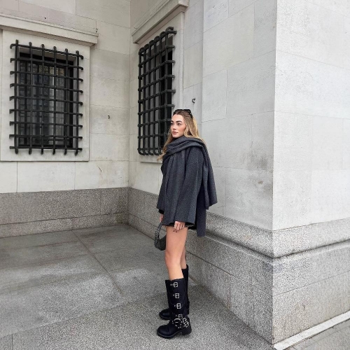 Women British Style Loose Woolen Coat With Integrated Scarf Collar Oversized Mid-Length Poncho Cape Autumn Winter Warm Polyester Outerwear For Women