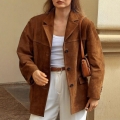 Women's Retro Faux Suede Jacket Loose Lapel Single Breasted Coat Windproof British Style Streetwear Outerwear For Autumn Winter
