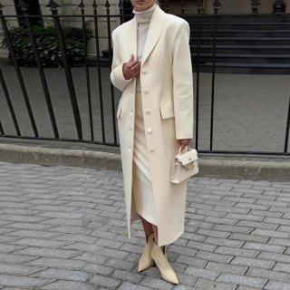 Women's Elegant Extra Long Woolen Coat Shawl Collar Slim Fit Single Breasted Overcoat For Autumn Winter Office Street British Style Polyester Outerwear