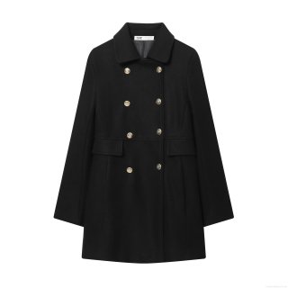 British Style Women's Double-Breasted Wool Blend Coat Autumn Winter Loose Fit Lapel Long Sleeve Jacket With Crest Metal Buttons Mid-Length Overcoat Commuting Casual Outerwear