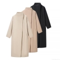 Women's Elegant Long Woolen Coat Stand Collar Thick Warm Polyester Overcoat For Autumn Winter Outerwear Streetwear Style Ladies Loose Trench Coat