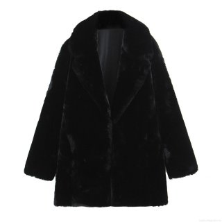 Women's Faux Fur Mid-length Coat Warm Winter Overcoat With Lapel Collar Streetwear Faux Fur Jacket For Women Outwear Solid Black