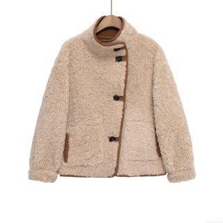 Women's Faux Suede Shearling Reversible Jacket Stand Collar Single Breasted Loose Fleece Coat With Pockets Autumn Winter Warm Outwear Street Style